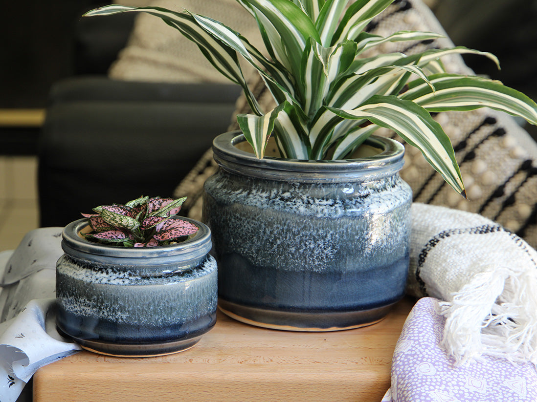 self watering planter blue Jewel Self-Watering Planter – Pottery & Beyond
