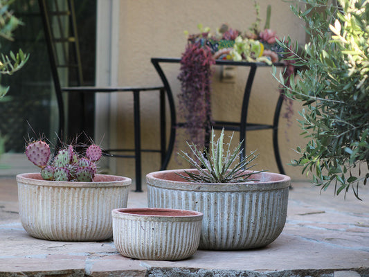 Faux Zin Can Low Planter - Set of 3